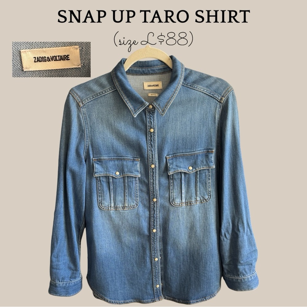 Zadig & Voltaire Medium Wash Denim Snap-Up Shirt